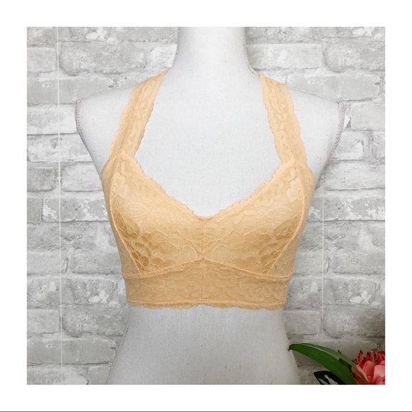 NWT FREE PEOPLE | Light Orange Galloon Racerback Lace Bralette XS - Picture 1 of 11